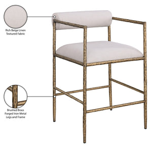 Meridian Furniture Axis Upholstered Counter Stool with Iron Frame and Footrest for Kitchen Islands and Bars Beige Set B 88099Beige-C