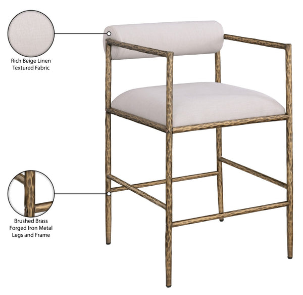 Meridian Furniture Axis Upholstered Counter Stool with Iron Frame and Footrest for Kitchen Islands and Bars Beige Set B 88099Beige-C