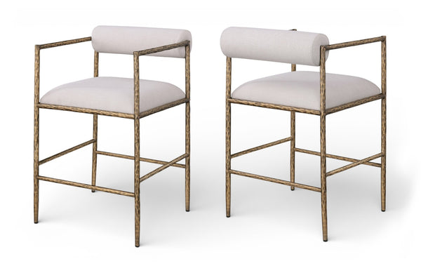 Meridian Furniture Axis Upholstered Counter Stool with Iron Frame and Footrest for Kitchen Islands and Bars Beige Set B 88099Beige-C