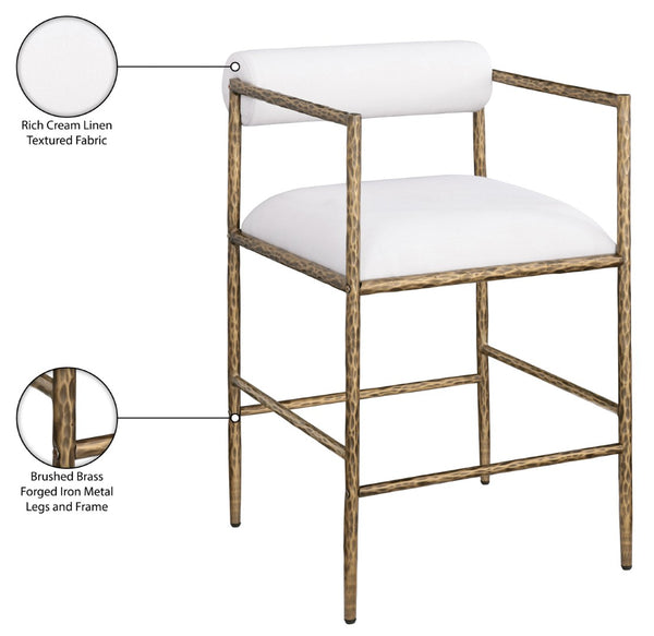 Meridian Furniture Axis Upholstered Counter Stool with Iron Frame and Footrest for Kitchen Islands and Bars Cream Set B 88099Cream-C