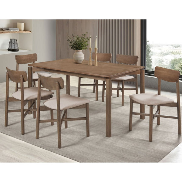 English Elm Svenstra Rubberwood Seven Piece Dining Set Mid Century Modern Seats Six Walnut B062S01763