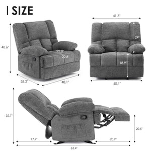 English Elm Oversized Rocking Rocker Recliner Chair with Ergonomic Support, Quick Tool-Free Assembly, Plush Comfort Stone Gray T3623P379945