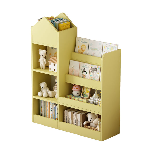 English Elm Yellow Kids Wooden Bookshelf Organizer with 6 Compartments, 2 Removable Bins, Sturdy MDF, Playroom Storage W2876P233555