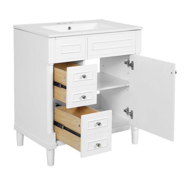 English Elm 30" Bathroom Vanity with Sink — Freestanding Modern Cabinet with Soft-Close Door, 2 Deep Drawers, Durable Basin White N710P288938K