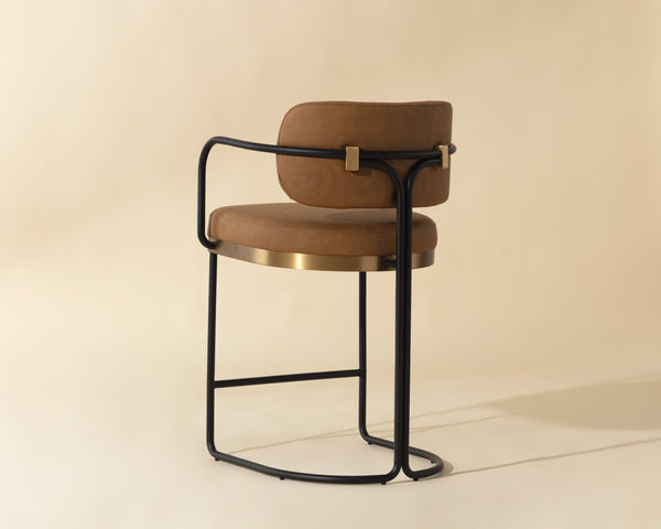 Sunpan Jalen Counter Stool - Elegant Milliken Cognac With Gold Accents, Perfect For Home Or Business Use Brown Faux Leather 111700