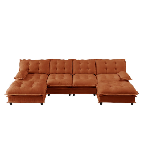 English Elm 138" U-shaped Chenille Cloud Sectional with Ottomans Deep Seat Modular Living Room Sofa Orange W714S01742