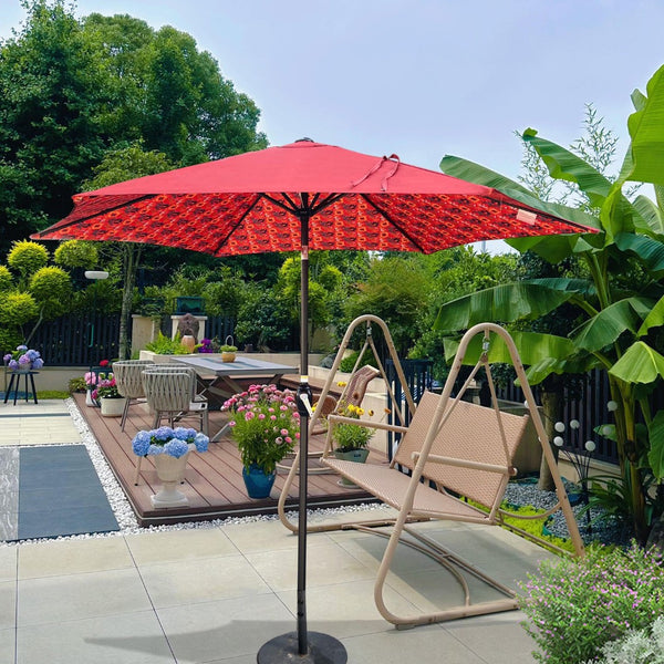 English Elm 9ft Outdoor Patio Umbrella Hexagonal Canopy Uv Resistant Tilt Vented Resort Style Pattern + Orange W656P242108
