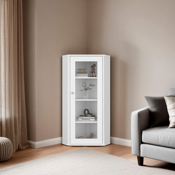 English Elm Ruffin Single Door Display Cabinet Four Shelves White Slim Storage for Any Room B097P474260