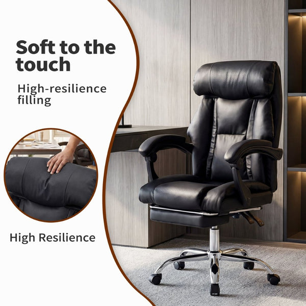English Elm Office Executive Pu Leather High Back Chair with Footrest Reclining Swivel Seat W3851P452861