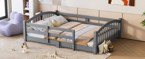 English Elm Full Montessori Pine Wood Floor Bed with Safety Rails Low Profile Kids Room Frame Gray N733P400299E
