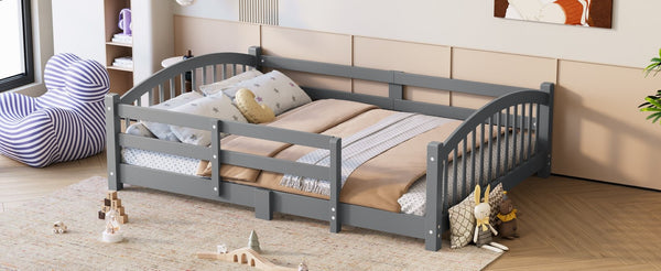 English Elm Full Montessori Pine Wood Floor Bed with Safety Rails Low Profile Kids Room Frame Gray N733P400299E