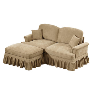 English Elm Elegant Mid Century Modular L-Shaped Sofa With Flared Arms, Movable Ottoman & Ruffle Skirts W3041S00345