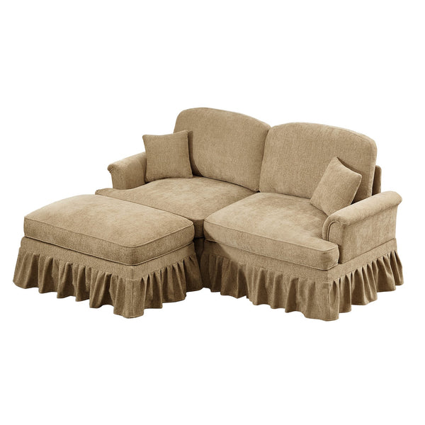 English Elm Elegant Mid Century Modular L-Shaped Sofa With Flared Arms, Movable Ottoman & Ruffle Skirts W3041S00345