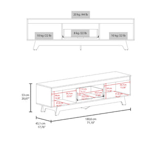 English Elm Yukon TV Stand with White & Macadamia Finish — Elegant Engineered Wood Media Console, 3 Doors, Ample Storage B092P315587