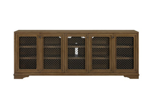 English Elm 84" Hickory Veneer Console with Metal Mesh Doors Transitional Living Room Credenza B2699P443195