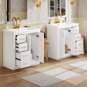 English Elm 60'' Modern Bathroom Vanity Set With Ceramic Sink, Solid Wood Frame, Soft-Close Drawers & Doors N710SS00001K