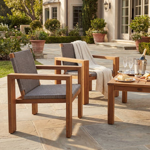 English Elm Outdoor Acacia Wood Patio Club Chairs Set of 2 with Wicker Backrest Teak Finish N772P384650T