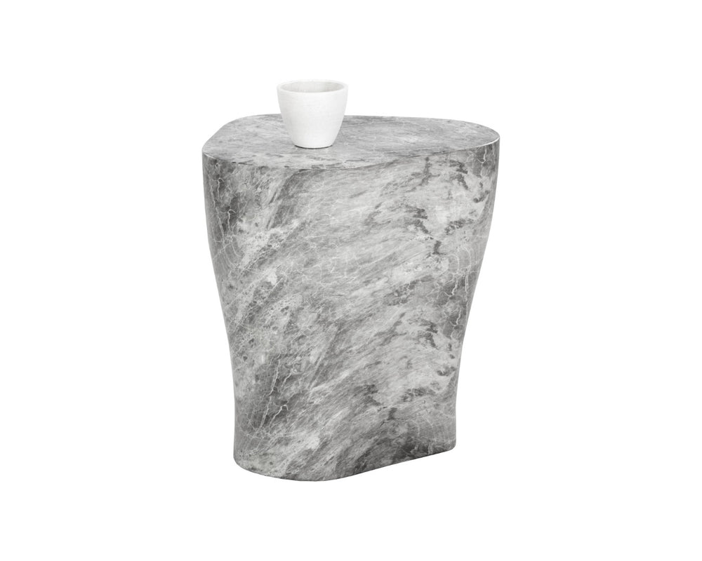 Sunpan DALI Large Marble-Look End Table - Grey Curvy Design for Modern Living Spaces, Easy Care & Versatile 107468