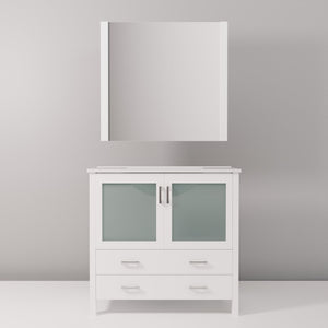 English Elm White Bathroom Vanity With Ceramic Top & Mirror - Elegant 36" W Storage Solution For Modern Spaces B2731S00725-GIGA