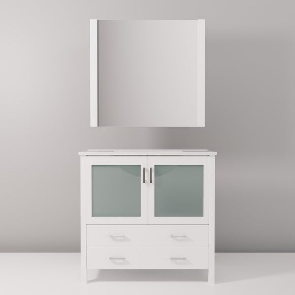 English Elm White Bathroom Vanity With Ceramic Top & Mirror - Elegant 36" W Storage Solution For Modern Spaces B2731S00725-GIGA