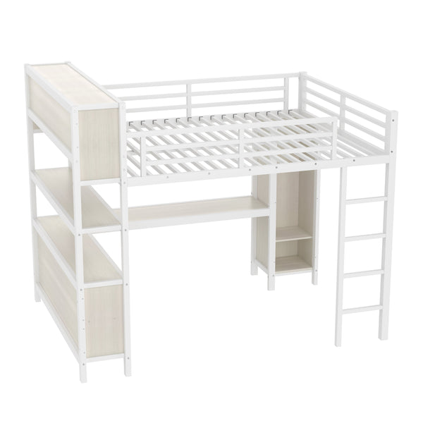 English Elm Metal Queen Loft Bed With L-Shaped Desk, Wardrobe & Storage Cubes - Perfect For Small Spaces! W1580S00183