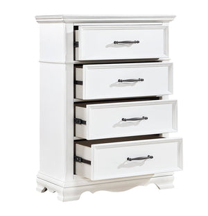 English Elm White Solid Wood Four Drawer Chest with Ball Bearing Glides for Compact Bedrooms B011P474327