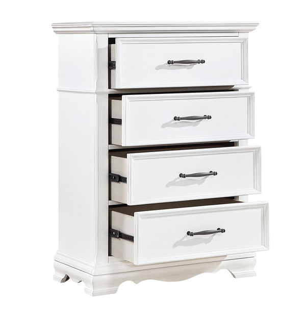 English Elm White Solid Wood Four Drawer Chest with Ball Bearing Glides for Compact Bedrooms B011P474327