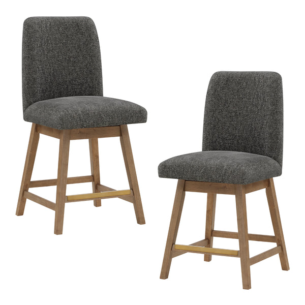 OSP Home Furnishings Finley 26” Swivel Counter Stool  - Set of 2 Charcoal/Med Oak