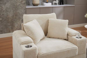 English Elm Corduroy Chaise Lounge Sofa With Movable Ottoman, Armrest Storage & Cupholders For Comfort W2120S00003-GIGA