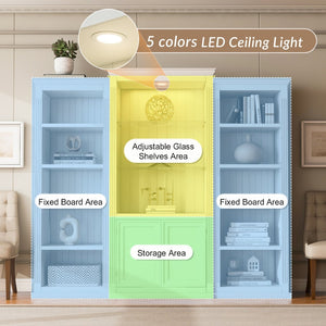 English Elm 78.75'' Retro Farmhouse 3-piece Wall Unit with Led Lighting Tempered Glass Shelves White SSN845P390190W