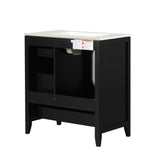 English Elm 30" Bathroom Vanity With Sink, Bathroom Vanity Cabinet With Three Drawers and Door, Solid Wood and Mdf, Black