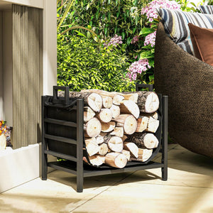 English Elm Outsunny Heavy-Duty Firewood Rack With Removable Log Carrier - Indoor/Outdoor Storage Holder, Black W2225P249987-GIGA