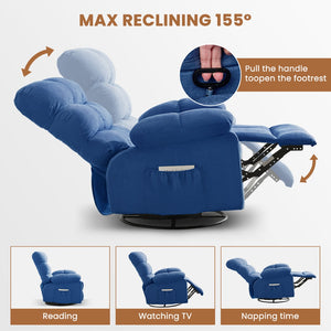 English Elm Swivel Rocker Recliner Ergonomic Glider Chair with Storage Pockets for Small Spaces Blue W1521P479284