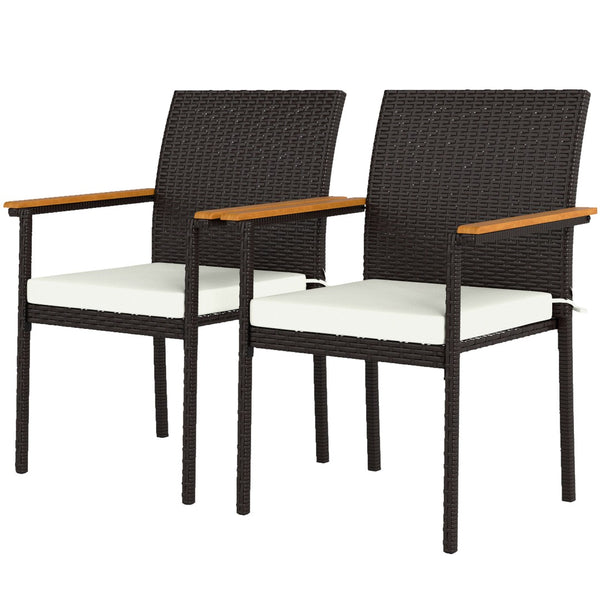 English Elm Outsunny Pe Rattan Outdoor Dining Chairs with Acacia Armrests Stackable Set of 2 W2225P485612