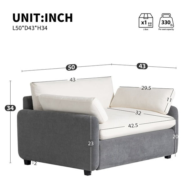 English Elm 50*43" Oversized Chenille Armchair With Plush Pillows, Modern Color-Block Accent Chair, Cozy Lounge N723P235042E-GIGA