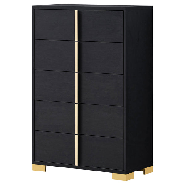 English Elm Medici 5-Drawer Chest - Sleek Black Storage Solution With Gold Accents For Modern Bedrooms & Decor B062P353270