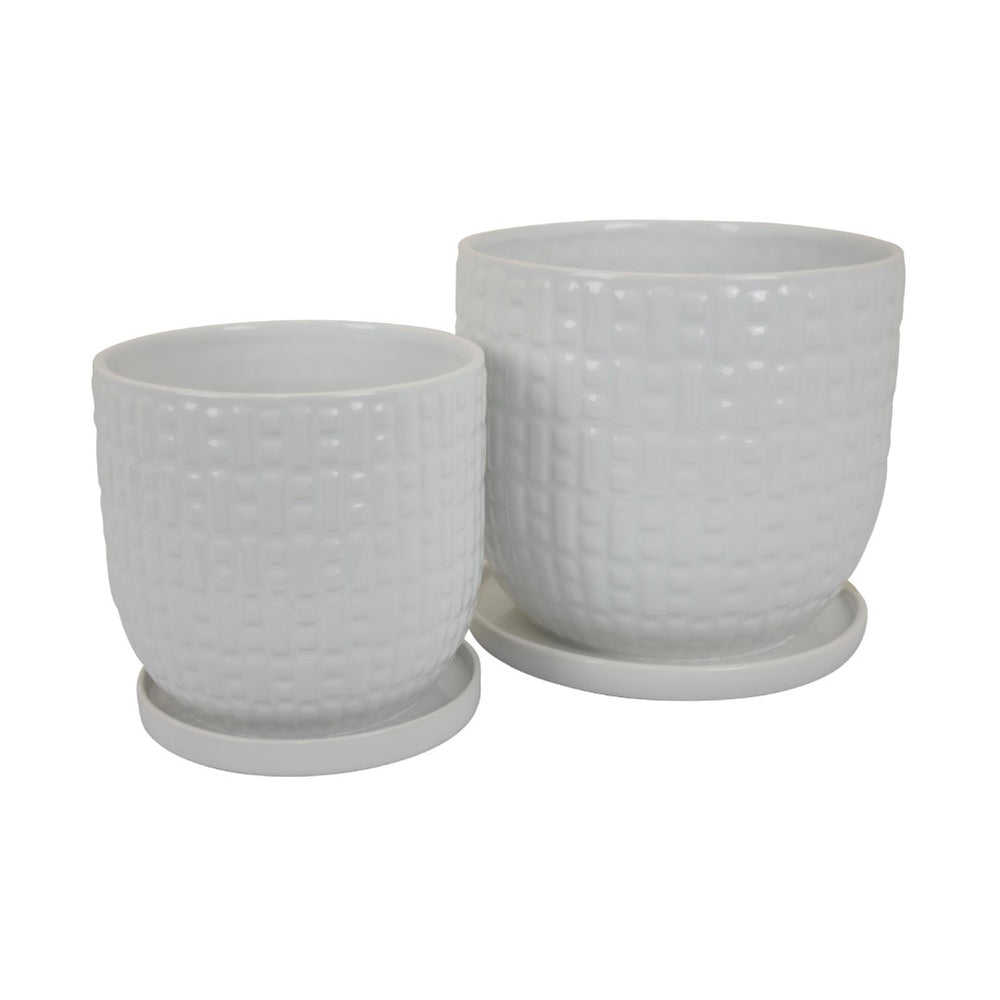 English Elm Leela Ceramic Indoor Planter Set Two White Glazed Pots with Textured Dot Pattern B056P417090