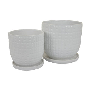 English Elm Leela Ceramic Indoor Planter Set Two White Glazed Pots with Textured Dot Pattern B056P417090