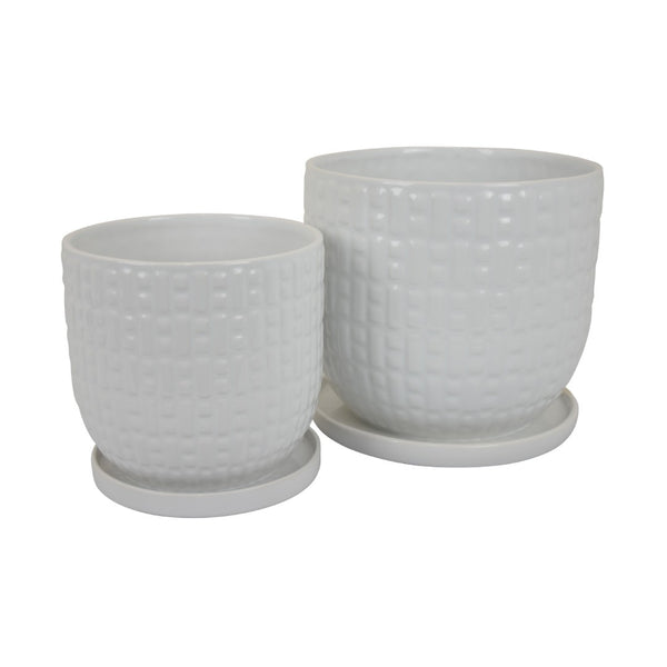 English Elm Leela Ceramic Indoor Planter Set Two White Glazed Pots with Textured Dot Pattern B056P417090