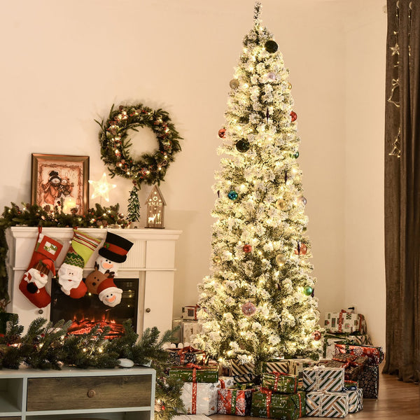 English Elm Homcom 7.5Ft Snow-Flocked Douglas Fir Christmas Tree With 350 Warm White Leds & Realistic Look W2225P229805