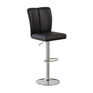 English Elm Modern Pu Leather Dining Chair Set of Six with Curved Back and Polished Metal Legs Black+Silver W1151P370791