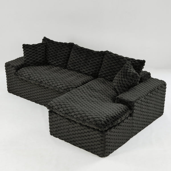 English Elm Black Turtle Velvet Sofa: Luxurious Convertible Twin-Seat With Chaise For Stylish Comfort & Versatility W3371S00032