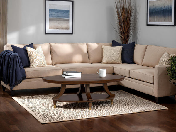 English Elm Modern Oval Cocktail Table with Dark Wood Finish, Gold-Capped Legs & Poplar Burl Trim for Living Rooms Cherry 31 L x 55 W x 7 H B2741P392075