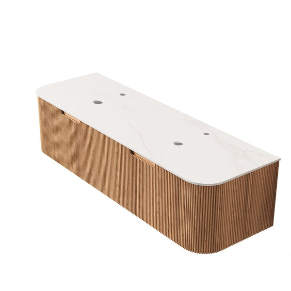 English Elm Dina Floating Bathroom Vanity Cabinet Sintered Stone Top Wood Grain 2 Drawer W2615P293815