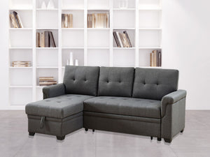 English Elm Destiny Tufted Linen Sleeper Sectional with Reversible Chaise and Hidden Storage B061S00078
