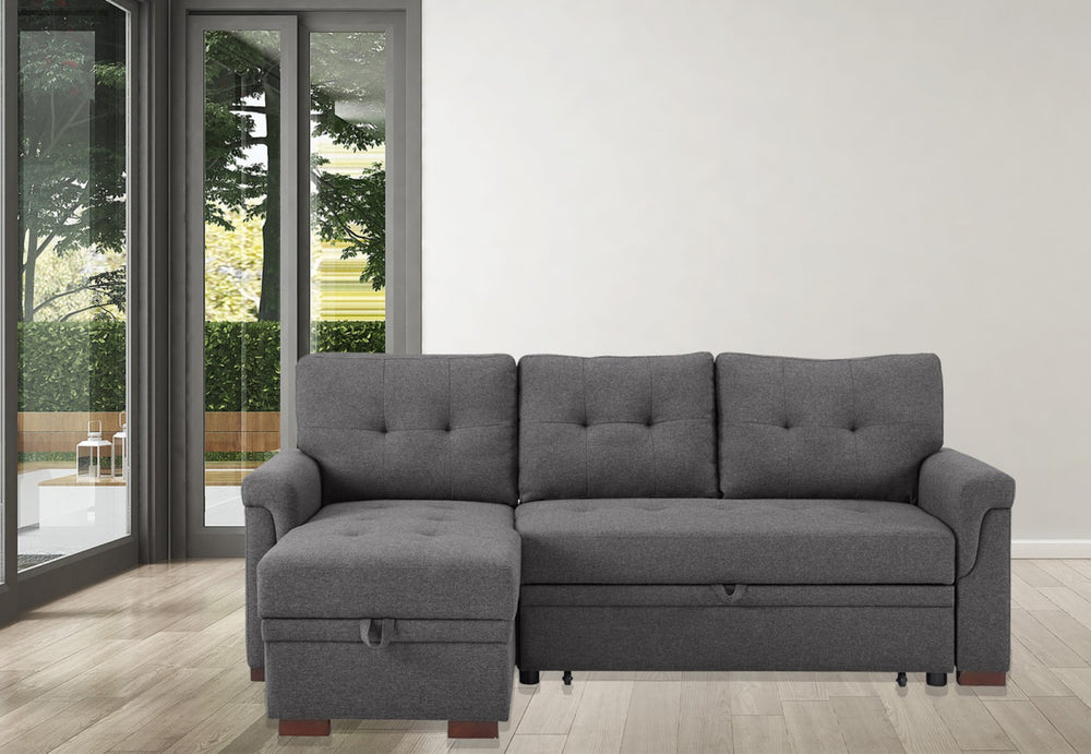 English Elm Destiny Tufted Linen Sleeper Sectional with Reversible Chaise and Hidden Storage B061S00078