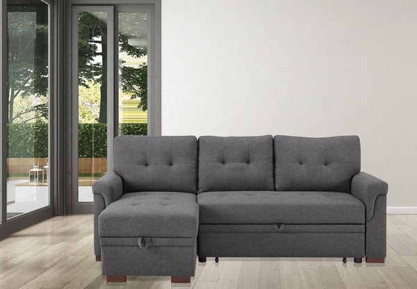 English Elm Destiny Tufted Linen Sleeper Sectional with Reversible Chaise and Hidden Storage B061S00078