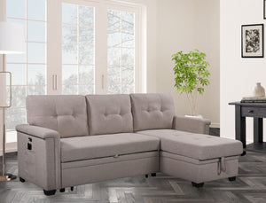 English Elm Nathan Reversible Sleeper Sectional with Storage Chaise Usb Ports Tufted Seats B061S00079