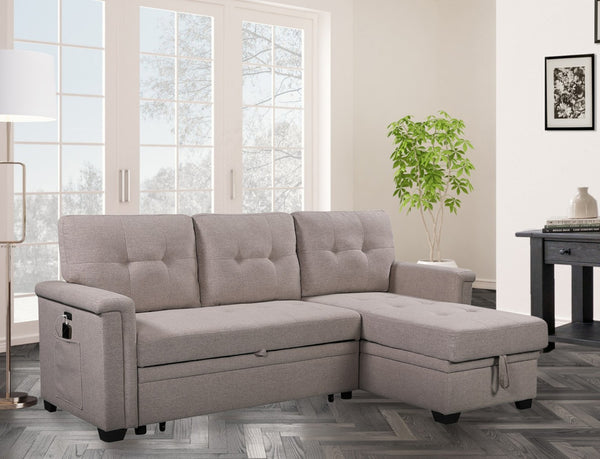 English Elm Nathan Reversible Sleeper Sectional with Storage Chaise Usb Ports Tufted Seats B061S00079