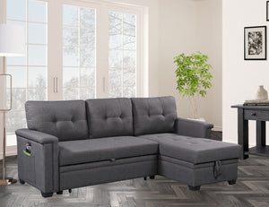 English Elm Nathan Sleeper Sectional with Storage Chaise Tufted Seating and Usb Ports for Living Room B061S00080